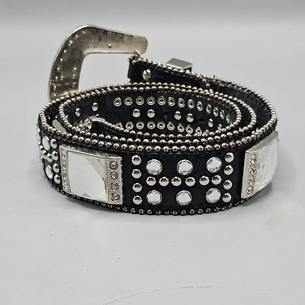 Vintage Western Embellished Rhinestone Black  Y2K  Beaded Punk Grunge Size 34